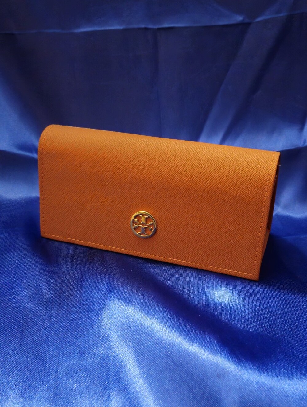 TORY BURCH Orange Saffiano Large Sunglasses Case with Gold Logo Great Condition
